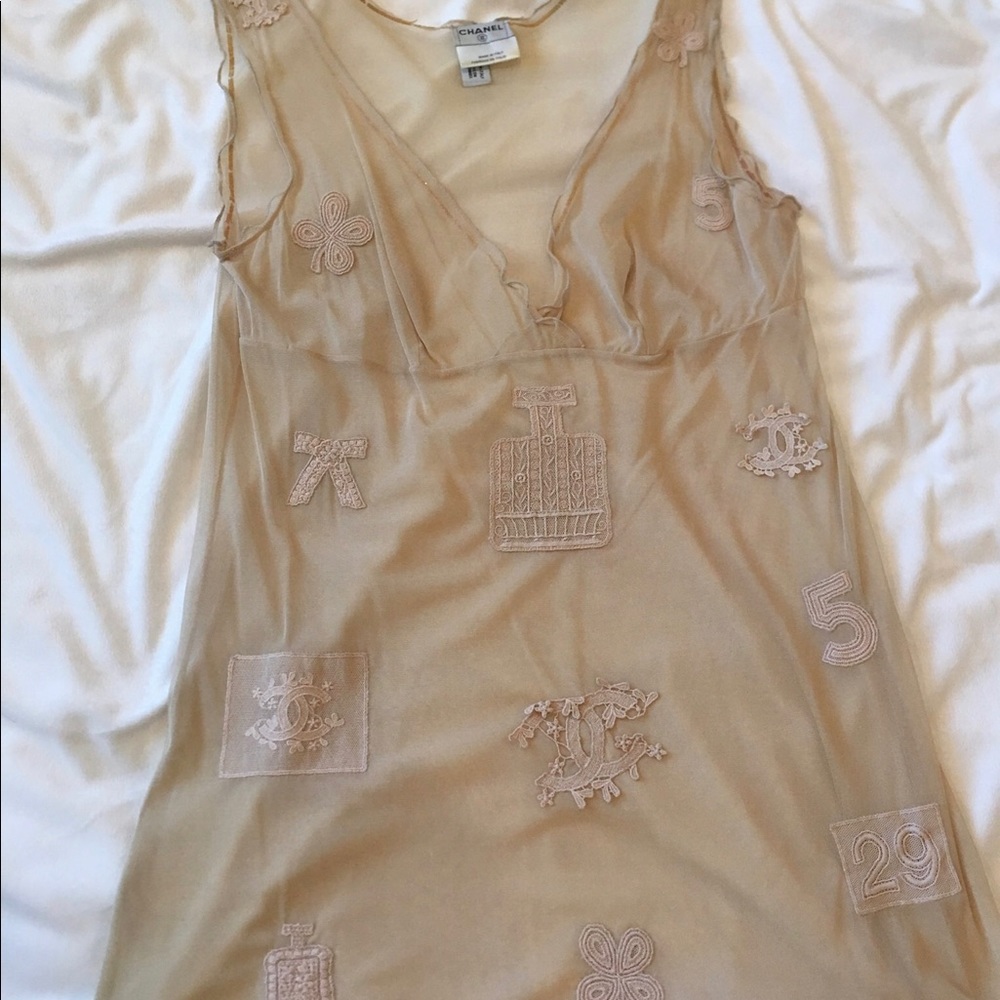 Vintage Chanel Sheer Tank with Appliqués. Size 38